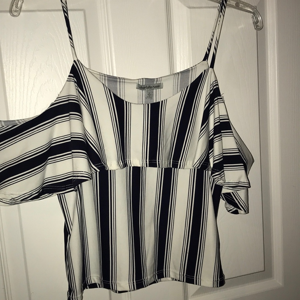 Striped off shoulder cropped top